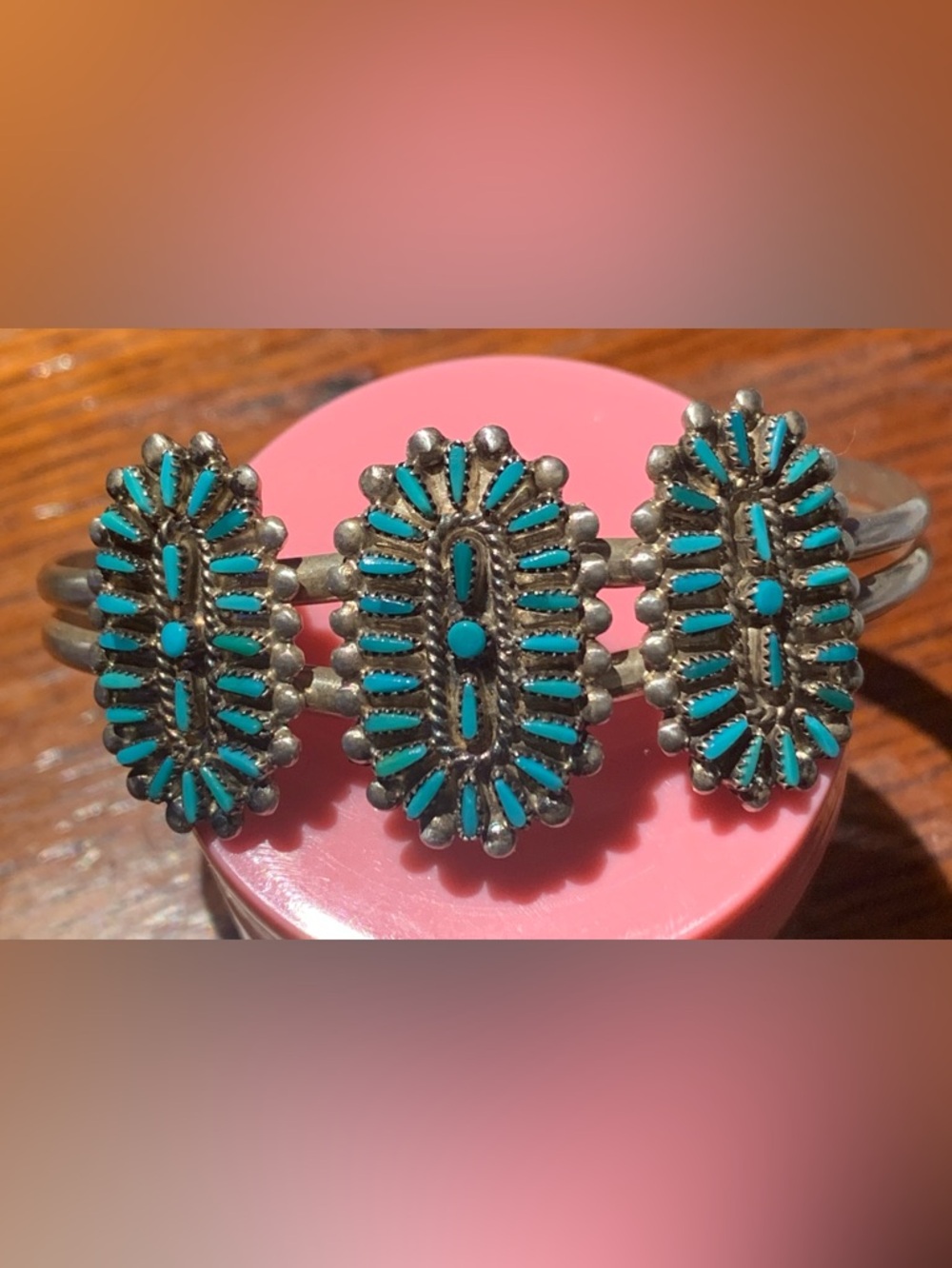 Vintage Sterling Zuni Pueblo Needlepoint Turquoise Cuff 18.01 grams
